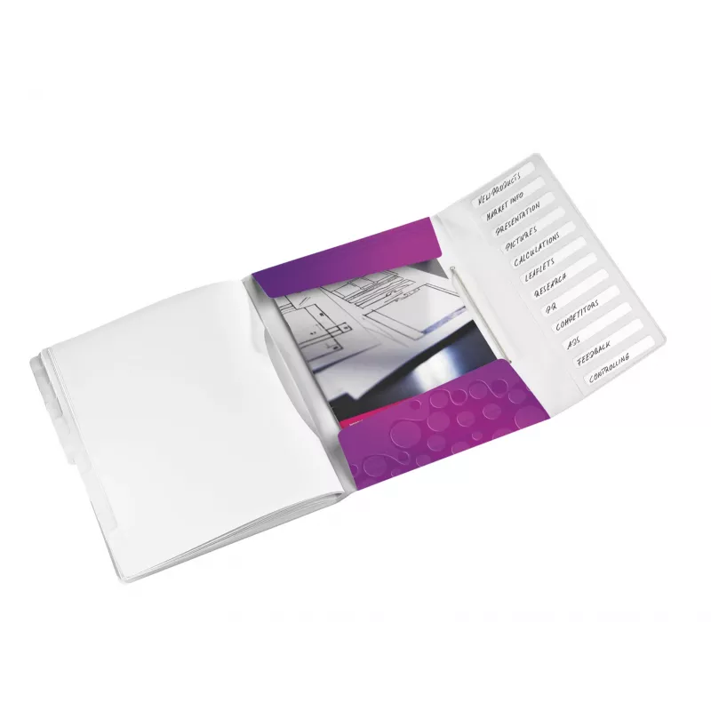 Leitz Divider Book WOW PP 12 dalītājiem, A4, polipropilēns, metālisks violets, 200 loksnes, 265 mm, 17 mm
