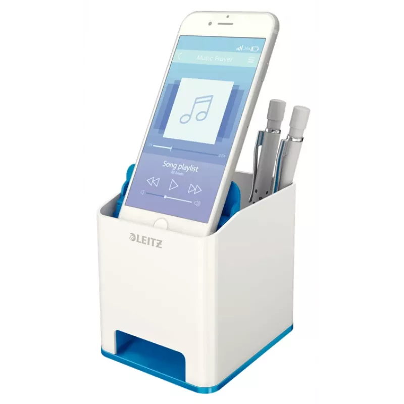 Leitz Sound Pen Holder WOW, Zils, Balts, Polistirols, 90 mm, 101 mm, 100 mm, 140 g