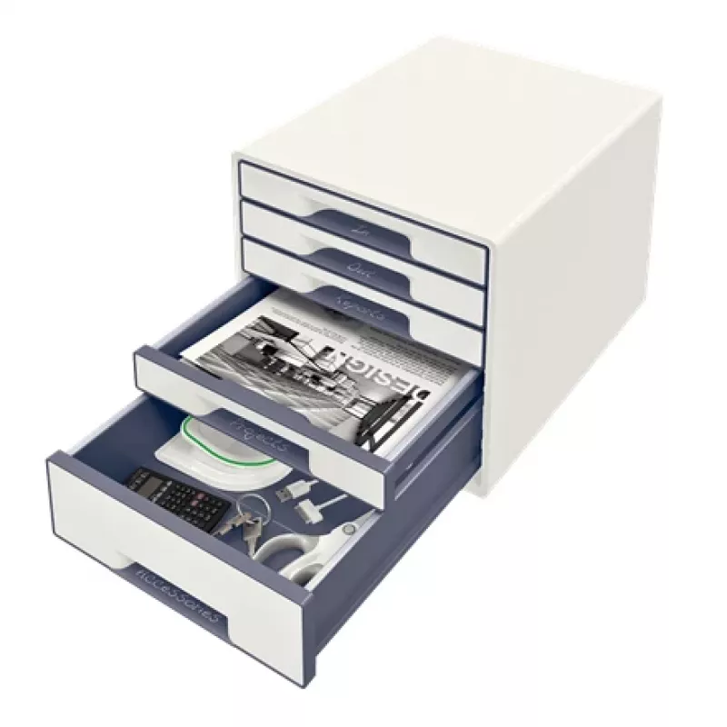 Leitz WOW Cube 5-atvilktņu plastmasas kumode, balta, 270x287 mm