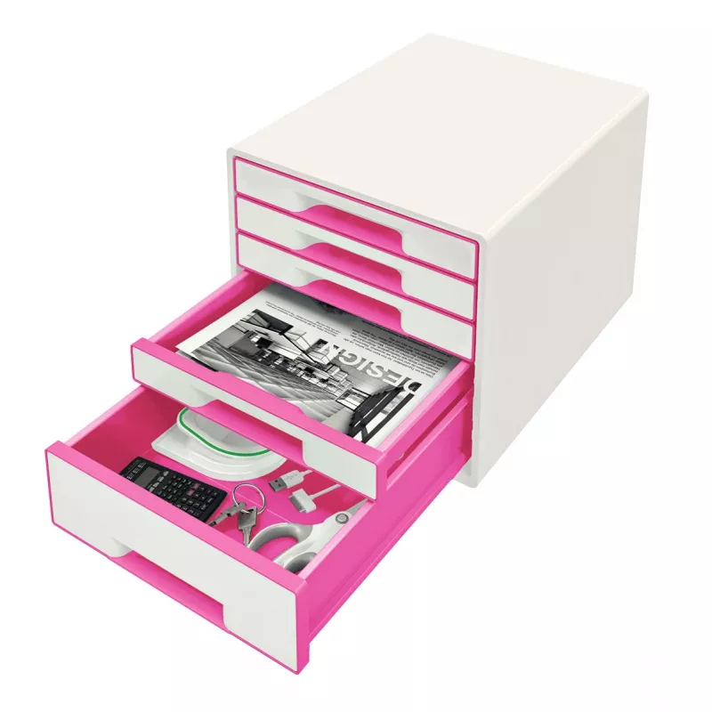 Leitz WOW Cube 5-atvilktņu skapis, plastmasa, rozā/balts, 270x287 mm