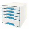 Leitz WOW Cube 5-atvilktņu dokumentu skapis, plastmasa, zils/balts, 287x270 mm