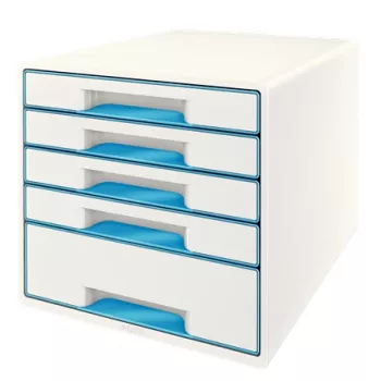 Leitz WOW Cube 5-atvilktņu dokumentu skapis, plastmasa, zils/balts, 287x270 mm