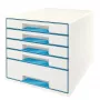 Leitz WOW Cube 5-atvilktņu dokumentu skapis, plastmasa, zils/balts, 287x270 mm