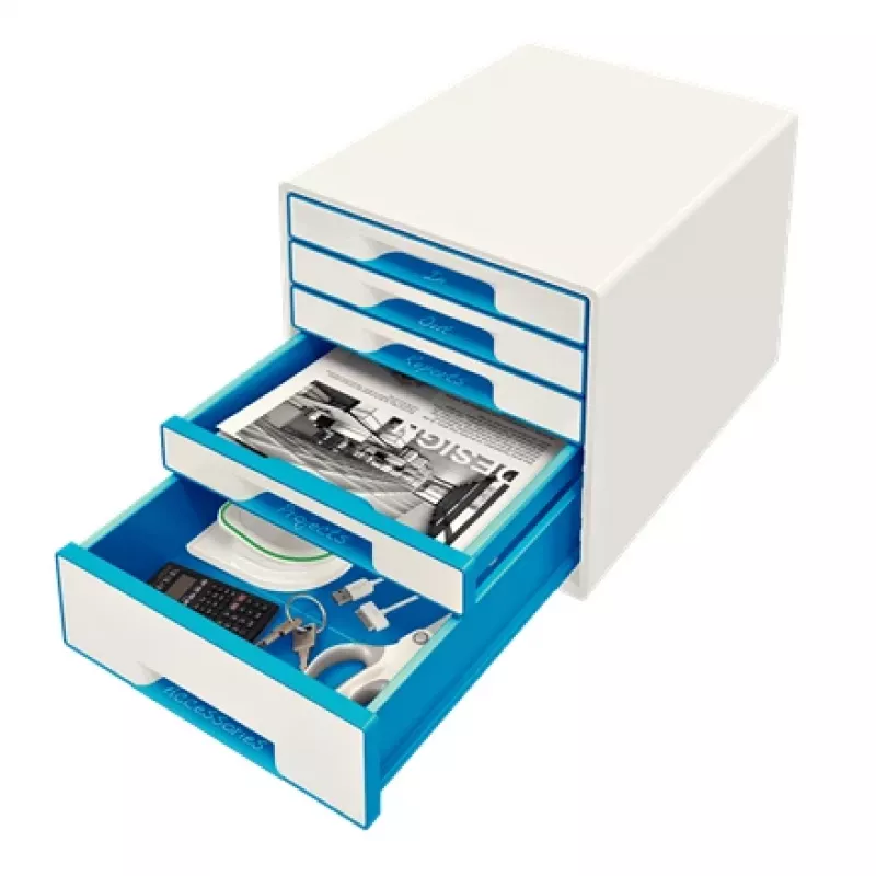 Leitz WOW Cube 5-atvilktņu dokumentu skapis, plastmasa, zils/balts, 287x270 mm