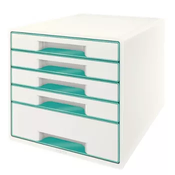 Leitz WOW Cube 5-atvilktņu plastmasas skapītis, tirkīza/balts, 287x270 mm