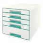 Leitz WOW Cube 5-atvilktņu plastmasas skapītis, tirkīza/balts, 287x270 mm