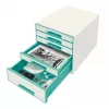 Leitz WOW Cube 5-atvilktņu plastmasas skapītis, tirkīza/balts, 287x270 mm