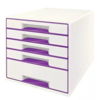 Leitz WOW Cube 5-atvilktņu plastmasas kumode, violeta/balta