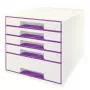 Leitz WOW Cube 5-atvilktņu plastmasas kumode, violeta/balta
