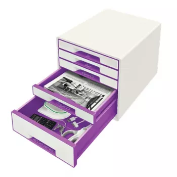 Leitz WOW Cube 5-atvilktņu plastmasas kumode, violeta/balta
