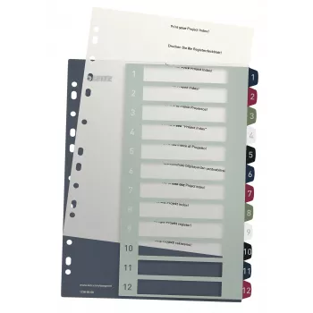 Leitz indekss PC Printable 1-12 Style PP A4+, ciparu dalījums, polipropilēns, daudzkrāsains, portrets, A4 Maxi, 245 mm