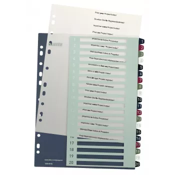 Leitz indekss PC Printable 1-20 Style PP A4+, ciparu dalītājs, polipropilēns, daudzkrāsains, portrets, A4 Maxi, 245 mm
