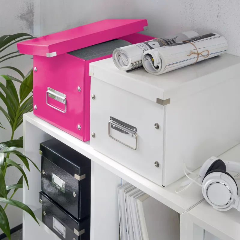 Leitz Box Click & Store WOW Cube lielā uzglabāšanas kaste, fuksīna, kartons, 320x360x310 mm