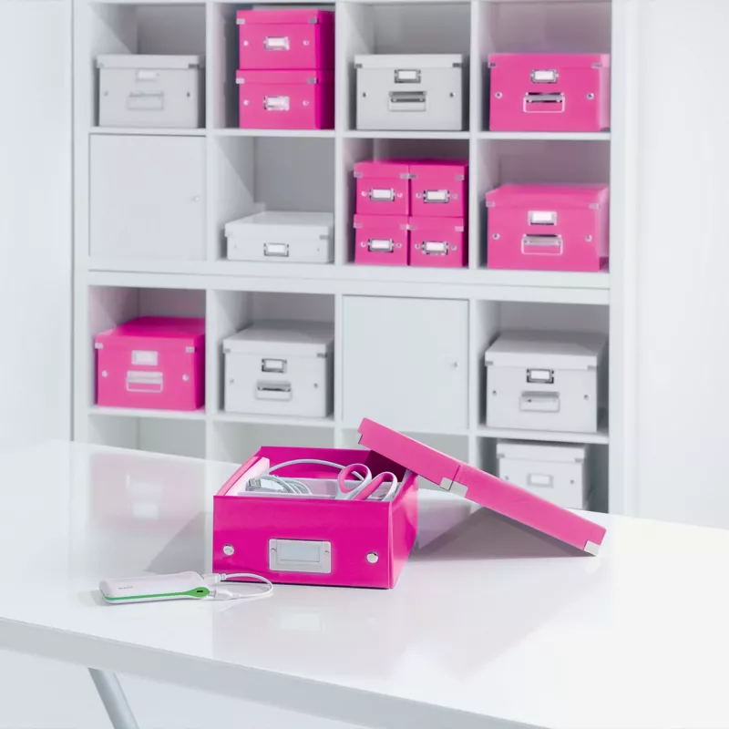 Leitz Box Click & Store WOW Cube lielā uzglabāšanas kaste, fuksīna, kartons, 320x360x310 mm