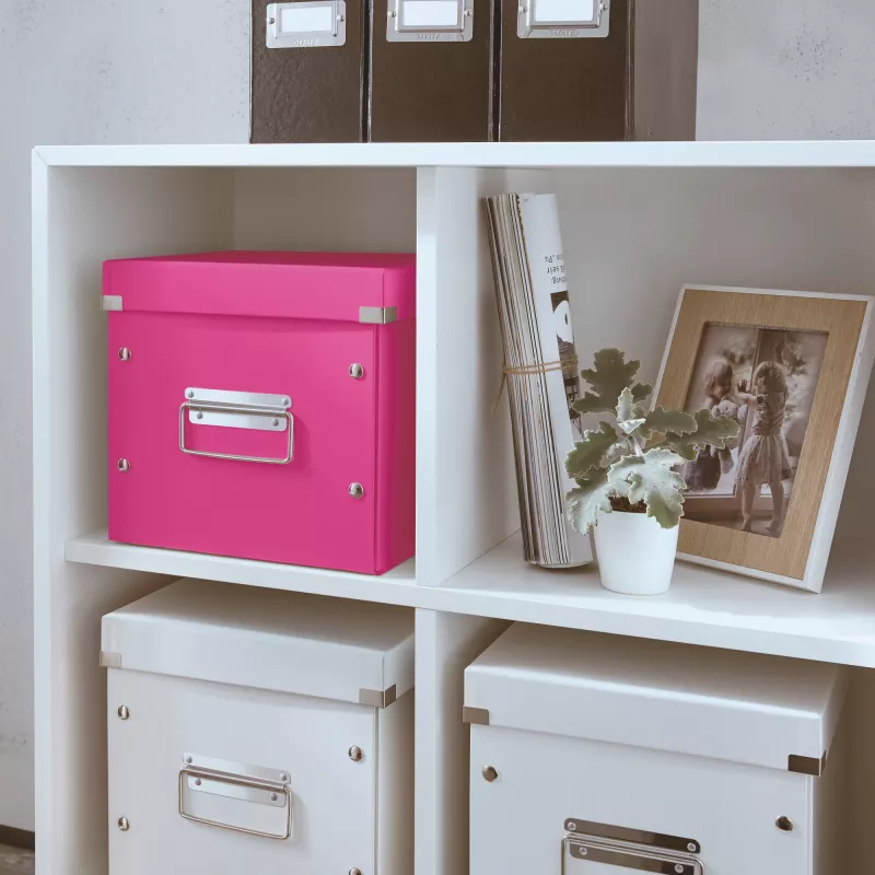 Leitz Storage Box Click & Store WOW Cube Medium, fuksīna, kartons, 260 mm x 260 mm x 240 mm