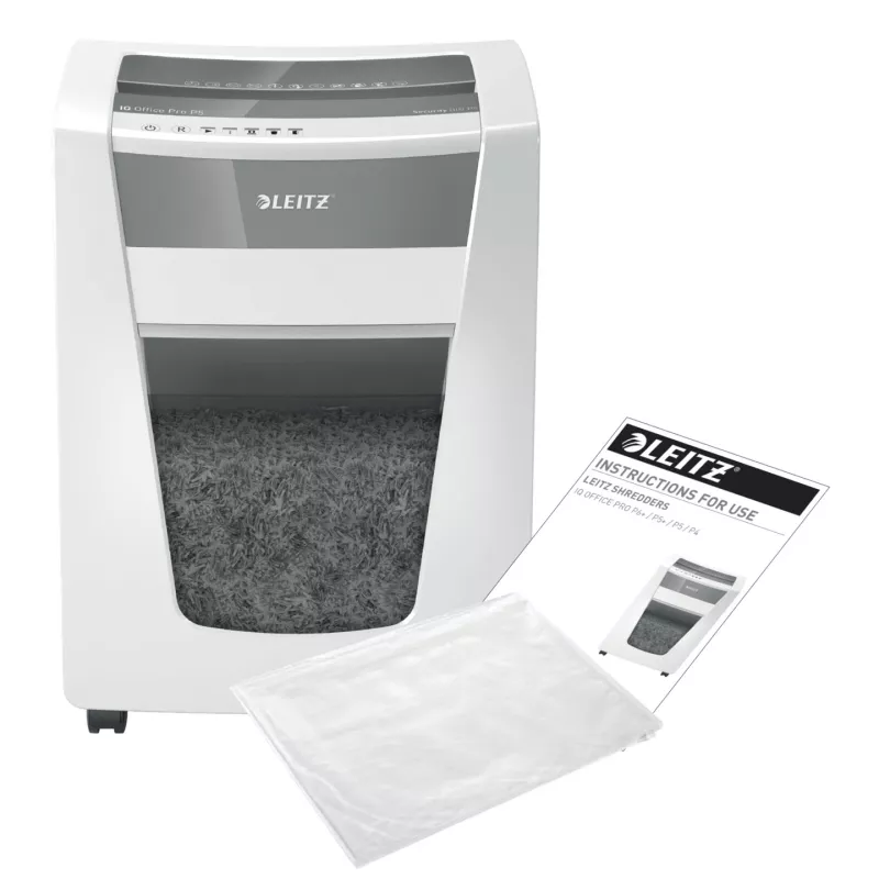 Leitz IQ Office Pro Papīra smalcinātājs P5, mikrošķiedru griešana, 23 cm, 2 x 15 mm, 30 L, 300 loksnes, 55 dB