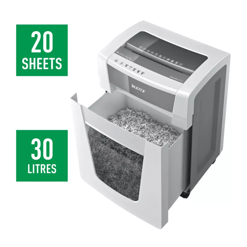 Leitz IQ Office Pro papīra smalcinātājs P4, krusteniska smalcināšana, 23 cm, 4 x 40 mm, 30 L, 275 loksnes, 55 dB