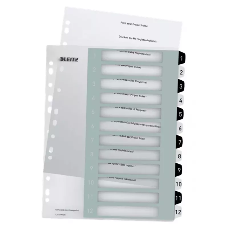 Leitz Indices Printable PP A4+ 1-12 WOW White/Black