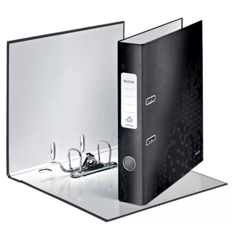Leitz Lever Arch File 180° WOW POB/Laminēts A4/50mm, A4, Q-gredzens, Uzglabāšana, Kartons, Melns, 350 lapas