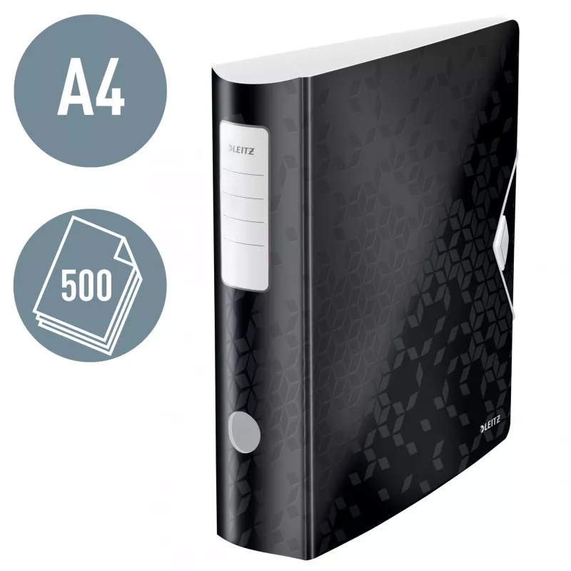 Leitz Lever Arch File Active PP WOW A4/80mm, A4, D-gredzens, Uzglabāšana, Poliputeklis, Melns, 500 lapas