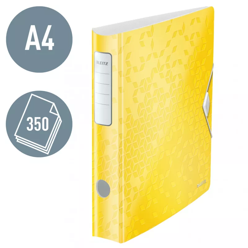 Leitz Lever Arch File Active PP WOW A4/65mm, A4, D-veida gredzens, Uzglabāšana, Putuplasta, Dzeltena, 350 lapas