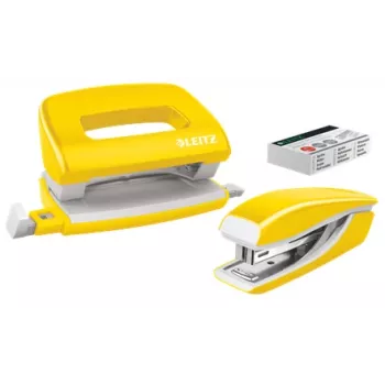 Leitz Stapler & Caurumu Perforators Komplekts Mini WOW, Dzeltens, 10 loksnes, P2