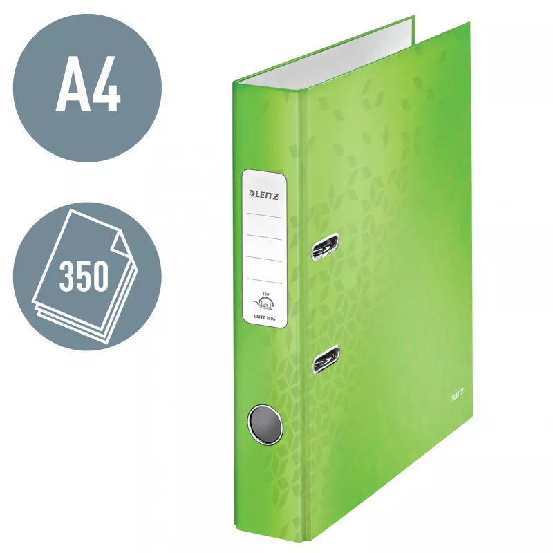 Leitz Lever Arch File 180° WOW POB/Laminēts A4/50mm, A4, D-gredzens, Kartons, Zaļš, 350 lapas, 285 mm