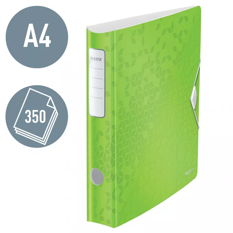 Leitz Lever Arch File Active PP WOW A4/65mm, A4, D-gredzens, Uzglabāšana, Poliputeklis, Zaļš, 350 lapas