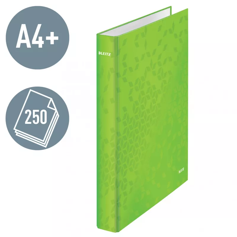 Leitz Ringbinder WOW Laminēts A4+ 2DR/25mm, A4+, D-gredzens, Kartons, Zaļš, 250 lapas, 80 g/m²