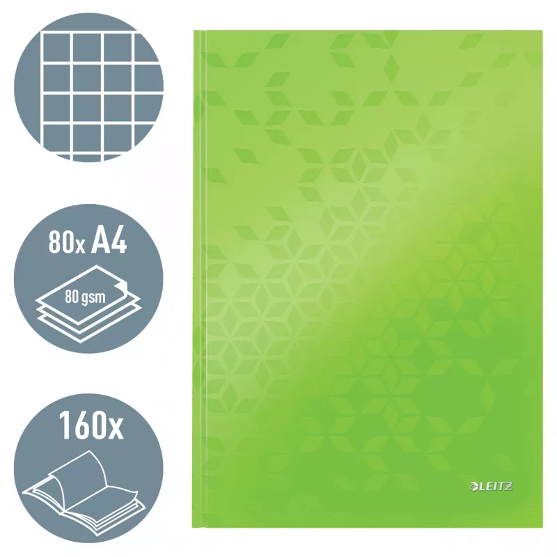 Leitz Notebook WOW A4 līniju burtnīca ar cietajiem vākiem 90g/80lpp, Raksts, Zaļa