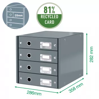 Leitz Click & Store WOW atvilktņu skapis (4 atvilktnes), Zaļš, Kartons, 286 mm, 356 mm, 282 mm