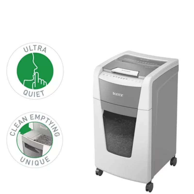 Leitz IQ Autofeed Office 300 automātiskais papīra smalcinātājs P5, mikrošķiedras griešana, 22 cm, 2 x 15 mm, 60 L, 700 loksnes, 55 dB