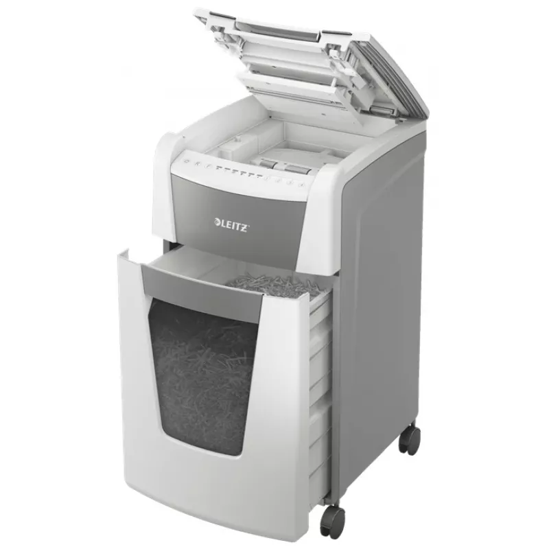 Leitz IQ Autofeed Office 300 automātiskais papīra smalcinātājs P5, mikrošķiedras griešana, 22 cm, 2 x 15 mm, 60 L, 700 loksnes, 55 dB