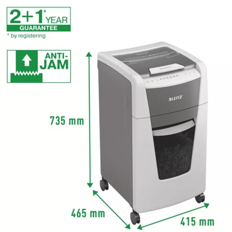 Leitz IQ Autofeed Office 300 automātiskais papīra smalcinātājs P5, mikrošķiedras griešana, 22 cm, 2 x 15 mm, 60 L, 700 loksnes, 55 dB