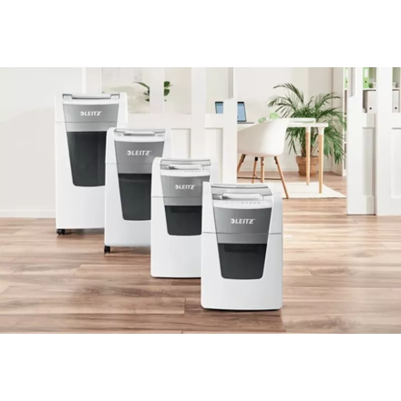 Leitz IQ Autofeed Office 300 automātiskais papīra smalcinātājs P5, mikrošķiedras griešana, 22 cm, 2 x 15 mm, 60 L, 700 loksnes, 55 dB