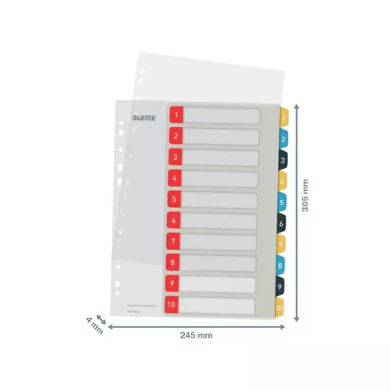 Leitz Cosy 1-10 drukājami dalītāji, PP, ciparu, portrets, A4 Maxi, 245x305 mm