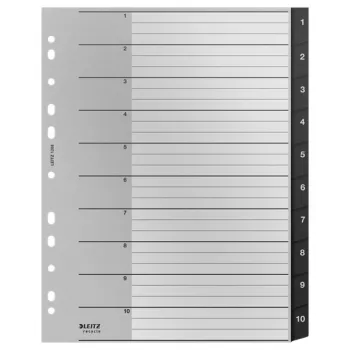 Leitz Recycle indekss, PP, īpaši plats, ciparu atdalītājs, A4 Maxi, 160 g/m², melns/balts