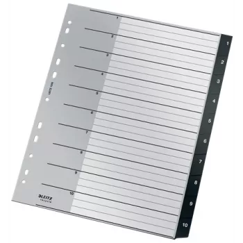 Leitz Recycle indekss, PP, īpaši plats, ciparu atdalītājs, A4 Maxi, 160 g/m², melns/balts