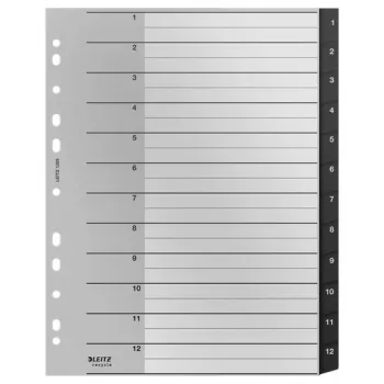 Leitz Recycle Index, PP, īpaši plata, ciparu dalītājs, polipropilēns, melns/balts, portrets, A4 Maxi, 160 g/m²