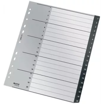Leitz Recycle Index, PP, īpaši plats, ciparu dalītājs, polipropilēns, melns, balts, A4 Maxi, 160 g/m², 238 mm