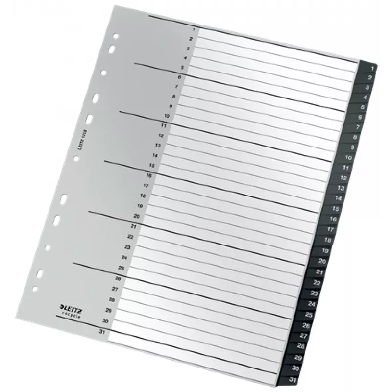 Leitz Recycle Index, PP, īpaši plata, ciparu dalītājs, A4 Maxi, 160 g/m², melna/balta