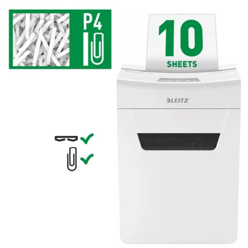 Leitz IQ Protect Premium Papīra Smalcinātājs 10X P4, 4 x 40 mm, 18 L, 150 loksnes, 55 dB, Touch, 10 loksnes