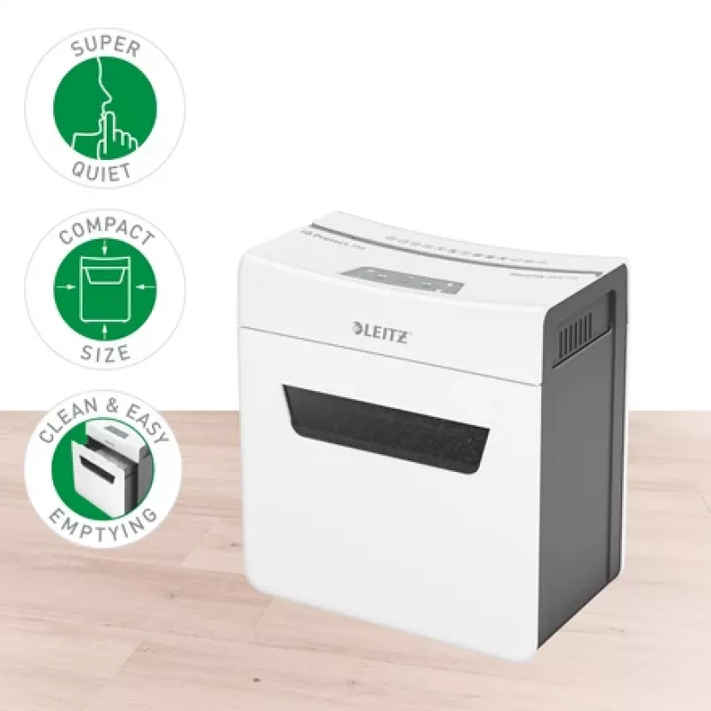 Leitz IQ Protect Premium Papīra smalcinātājs 3M P5, mikro-griezums, 2 x 15 mm, 10 L, 125 loksnes, 55 dB, pieskāriens