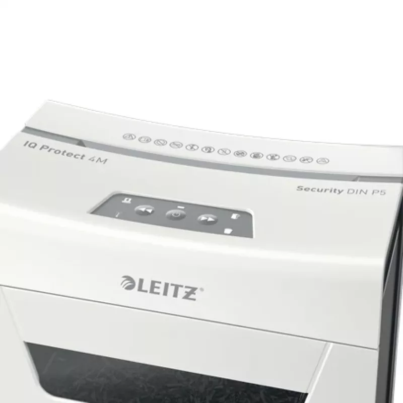 Papīra smalcinātājs Leitz IQ Protect Premium 4M P5, mikrošķiedru griešana, 2x15 mm, 14 L, 150 loksnes, 55 dB, skārienjutīgs