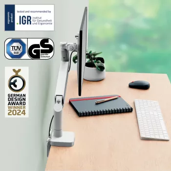Leitz Ergo Space Saving viena monitora roka, skava/caurums, 9 kg, 43.2 cm (17 collas), 81.3 cm (32 collas), 100 x 100 mm, Pelēka