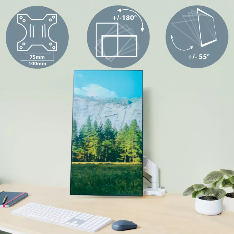 Leitz Ergo Space Saving viena monitora roka, skava/caurums, 9 kg, 43.2 cm (17 collas), 81.3 cm (32 collas), 100 x 100 mm, Pelēka