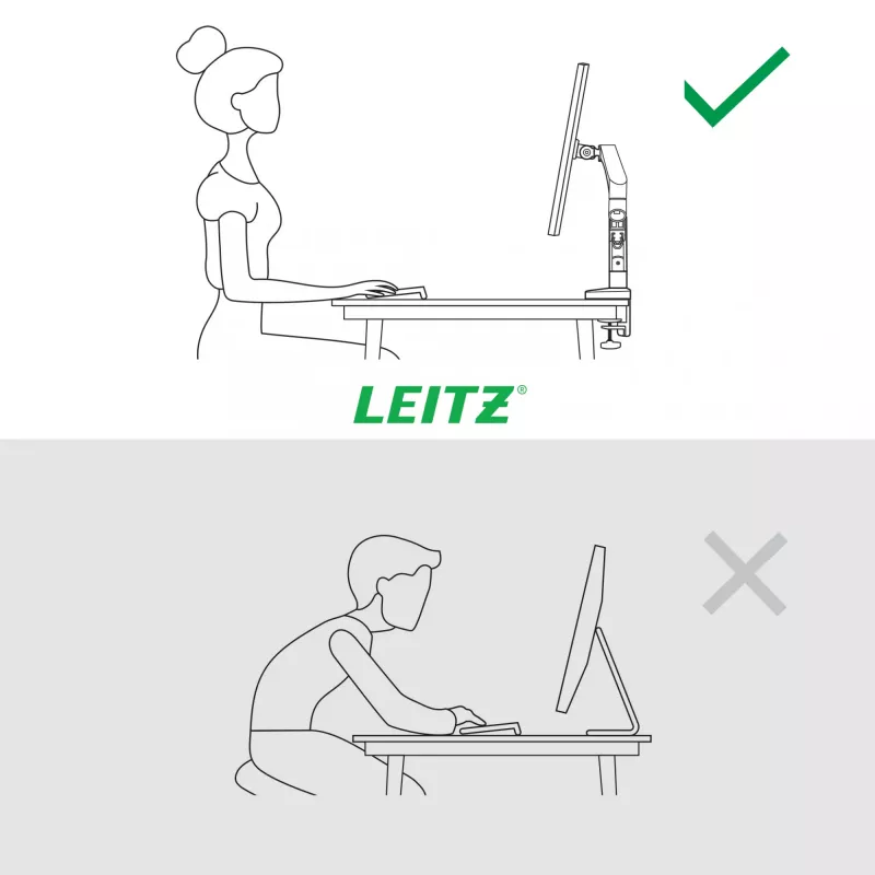 Leitz Ergo Space Saving viena monitora roka, skava/caurums, 9 kg, 43.2 cm (17 collas), 81.3 cm (32 collas), 100 x 100 mm, Pelēka