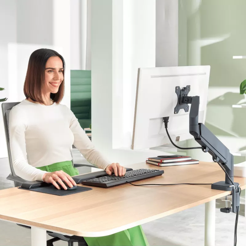 Leitz Ergo Space Saving viena monitora roka, 9 kg, 43.2 cm (17 collas), 81.3 cm (32 collas), 75 x 100 mm, augstuma regulēšana, pelēka