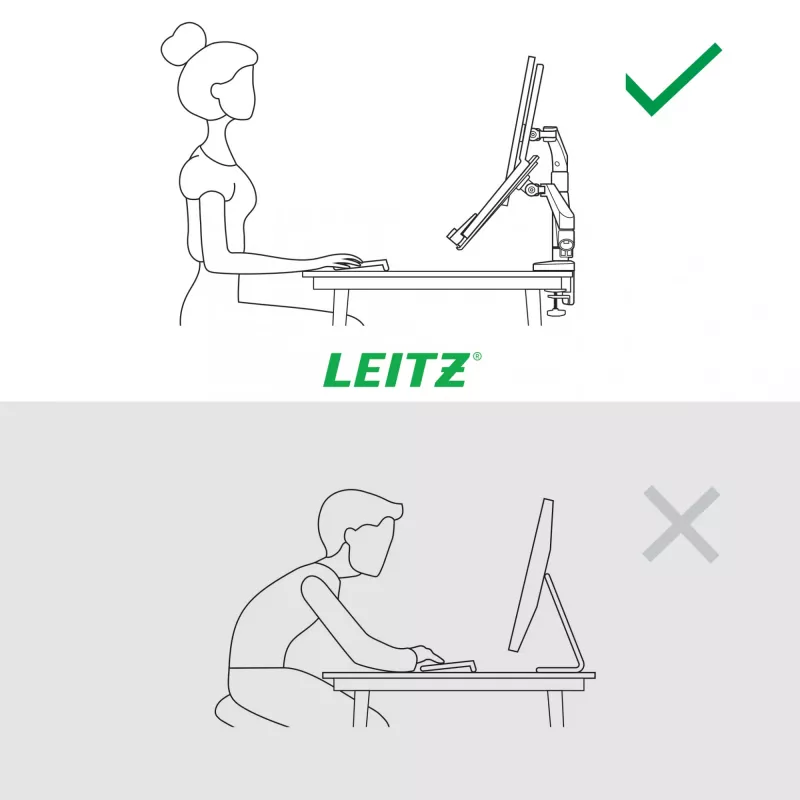 Leitz Ergo Space Saving divu monitoru un klēpjdatora roka, skava/caurums, 9 kg, 33 cm (13 inch), 81,3 cm (32 inch), 100 x 100 mm, Pelēka