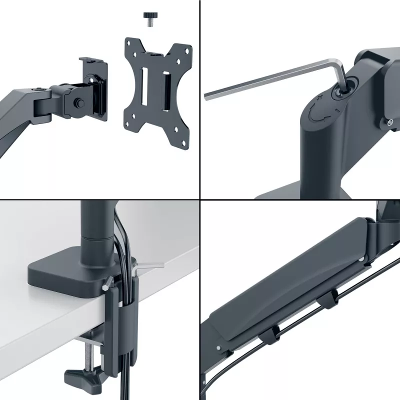 Leitz Ergo Space Saving divu monitoru un klēpjdatora roka, skava/caurums, 18 kg, 43,2 cm (17 inch), 81,3 cm (32 inch), 100 x 100 mm, tumši pelēka